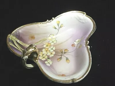 Buy Nippon Hand Painted Porcelain Tricorn Bon Bon Dish  Pin Tray Handled Japan Gold  • 32£