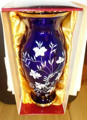 Buy Vintage Bohemia Czechoslovakia Glass Ware Vase  Blue Glass Valerie Collection Ha • 35£