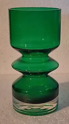 Buy Vintage Finnish Riihimaki Emerald Green Hooped Glass Vase • 30£