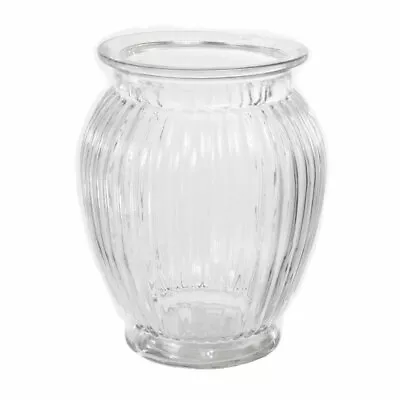 Buy Round Ribbed Clear Glass Flower Bud Vase Jar Home Decoration Decor Ornament (18c • 10.49£