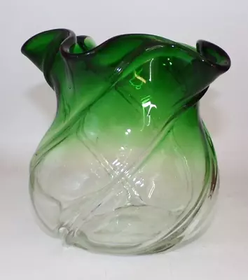 Buy Art Nouveau Glass Vase Green Clear Swirl Hand Blown Bohemian Kralik C1900 • 25£