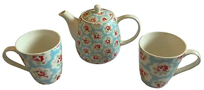 Buy Cath Kidston Teapot & Two Mugs Fine China By Churchill Blue Pink Floral Fab • 25.99£