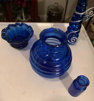 Buy Cobalt Blue Glassware Vase Bottle 4-piece - LOT@12-21 • 26.96£
