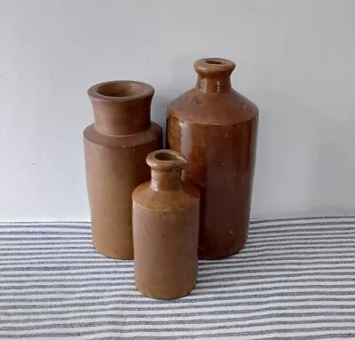 Buy Vintage Mixed Job Lot Stoneware Jars 3 Rustic Storage Bottles Flower Vase Brown  • 19.99£