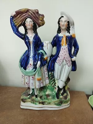 Buy Antique C.1850 Victorian Staffordshire Flatback, Young Couple Gathering Harvest  • 24.95£