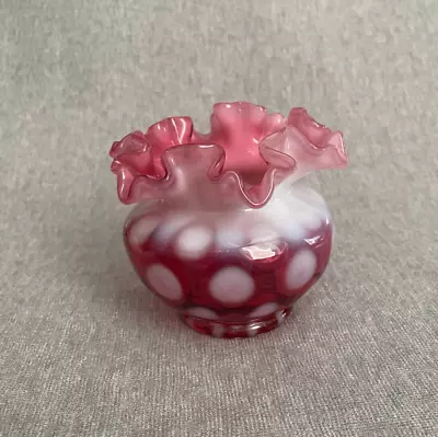 Buy Fenton Glass Rose Bowl Vase Cranberry Opalescent Coin Dot Opalescent 3.755 Inch • 24.02£