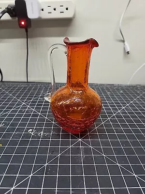 Buy Vintage Mid Century Amber Crackle Hand Blown Glass Small Pitcher 5 In  • 14.21£