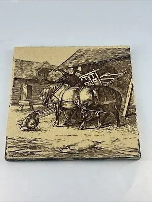 Buy Antique Mintons China Works Tile Horses Farm Yard • 22£