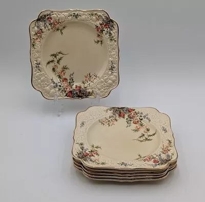 Buy 6 Vtg. Crown Ducal Florentine Porcelain Square Luncheon Plate ROSALIE England • 119.88£