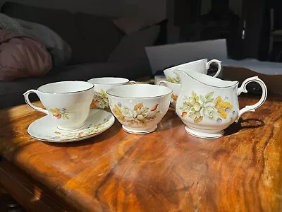 Buy Vintage Duchess Autumn Bone China Tea Four Cups, Sugar Bowl, Milk Jug, Saucer • 7.37£
