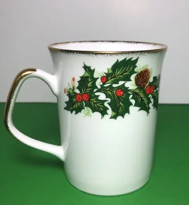Buy Tall Rosina Queen's Fine Bone China Yuletide Coffee Tea Mug Holly Gold Trim Cup • 6.18£