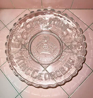 Buy Vintage King George VI Souvenir Coronation Glass Plate May 12, 1937 God Save • 33.19£