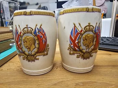 Buy Solian Ware Soho Pottery George V & Queen Mary Silver Jubilee Vases • 14.99£