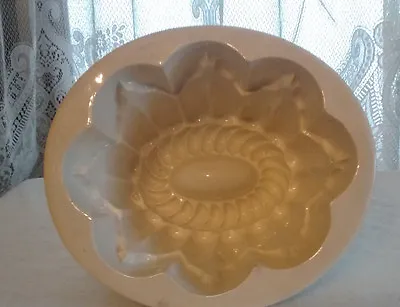 Buy Antique Stoneware Pottery Oval Swirled Textured Butter Jello Cake Mold Kitchen • 24£