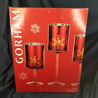Buy Gorham Red Glass Hurricane Set Of 3 Tiered Snowflake Votive Candle Holders W Box • 31.30£