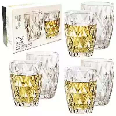 Buy Heavy Wt 6 CrystAL CUBE Juice And Water Drinking Glass TUMBLERS, 270ML • 12.99£