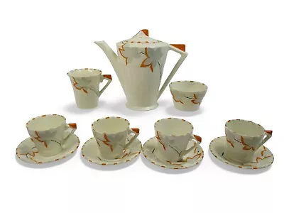 Buy Myott & Son Ltd Art Deco Style HW493 Orange And Grey Leaf Pattern Tea Set • 29.99£