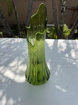 Buy Vintage Mid Century Modern Le Smith 19” Tall Green Glass Vase. • 169.78£