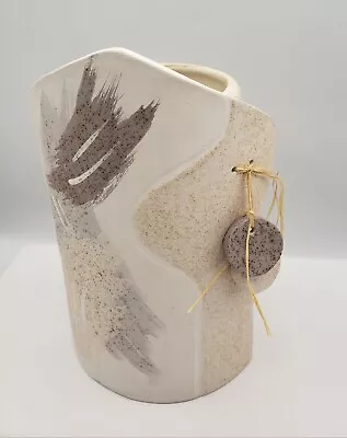 Buy Bohemian Stoneware Vase Unique Curved Front Cylinder Neutral 10  Boho Tribal  • 27.79£