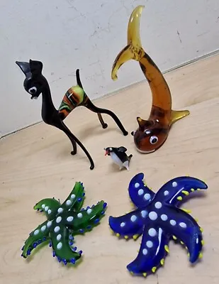 Buy 5 Murano ? Miniature Glass  Ornament Figures Starfish Bambi/deer Dolphin Penguin • 28£
