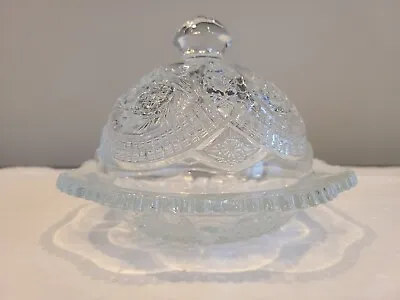 Buy  LE Smith Sunburst Clear Round Covered Glass Butter/Candy Dish VTG  • 17.03£