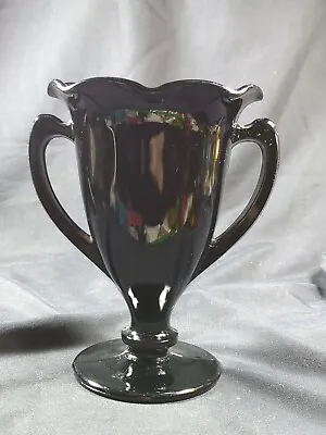 Buy Vintage Large 1930s LE Smith Shiny Black Amethyst Glass Trophy Vase Unique • 23.98£