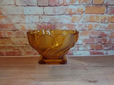 Buy Art Deco Amber Glass Footed Swirl Bowl Clear And Frosted Pattern Sowerby • 14.95£