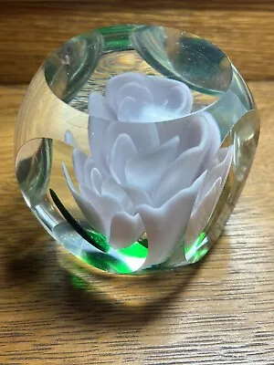 Buy Vintage Glass Paperweight Flower Cube Optical Illusion Pink Flower • 115.26£