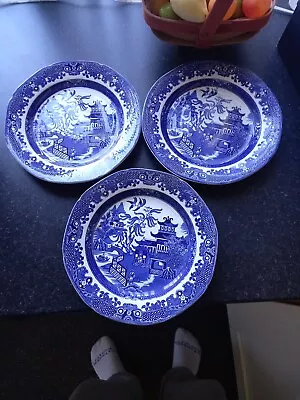 Buy 3 Vintage Burleigh Ware Willow Pattern Plates • 12£