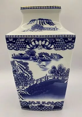 Buy Vintage Ringtons Tea Willow Story Vase -Fine Bone China Blue & White 20 Cm Tall • 8£