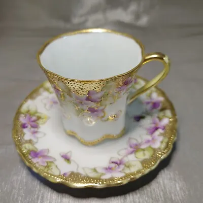 Buy Noritake Japan Demitasse Cup & Saucer Hand Painted Lavender W/ Gold Beading • 23.64£