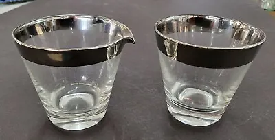 Buy Vintage MCM Clear Glass Creamer & Sugar Bowl Set W Silver Trim Edge • 16.58£