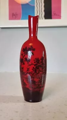 Buy Rare Royal Doulton England 7” Porcelain Flambe Woodcut Vase 1693?? Red Black • 50£