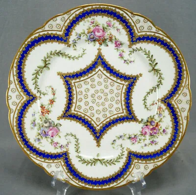 Buy Sevres Style Bloch Paris Hand Painted Floral Cobalt Beaded Gold 10 1/2 Plate C • 401.41£