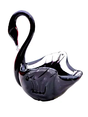 Buy Elegant Black Langham Glass Swan Figurine Vase • 17.44£
