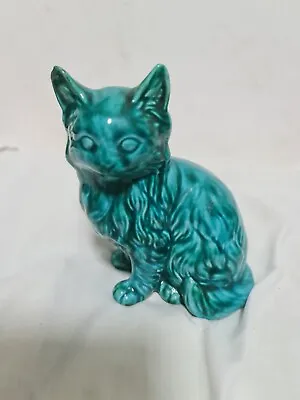 Buy Vintage 1960s Anglia Pottery Long Haired Cat Figurine AP201 Turquoise Glaze • 15£