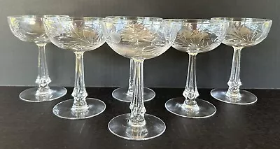 Buy Tiffin Glass Catherine Champagne Glasses 5 1/4” Floral Cut Crystal Set Of 6 • 95.90£