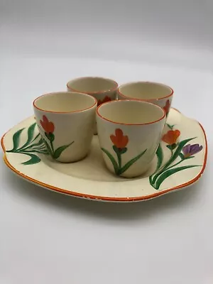 Buy Set Of 4 Vintage Art Deco Hand Painted Egg Cups In The Style Of Clarice Cliff • 22£