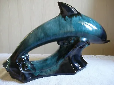 Buy Vintage Blue Mountain Canadian Pottery - Dolphin 16” - Green Black Glaze -  • 14.95£