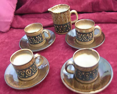 Buy Vintage Iden Rye Pottery Set Of 4 Small Cups & Saucers & Matching Milk Jug • 26.99£