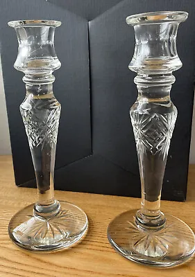 Buy Pair Of Beautiful Victorian Hand Blown Cut Glass Candlesticks 9” • 49.99£