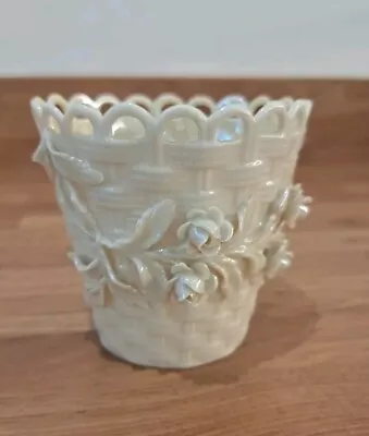 Buy Very Rare Vintage Belleek Porcelain Pierced Flowered Roses Spill Vase- 4th Mark  • 24.50£