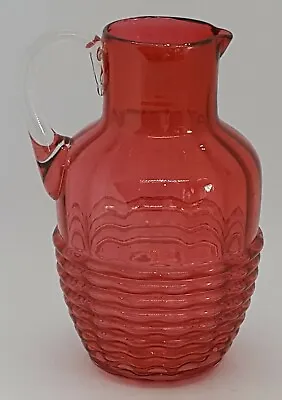 Buy Cranberry Pink Glass Vintage Victorian Antique Ribbed Jug • 65£