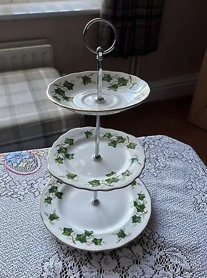 Buy Vintage Colclough Bone China 3 Tier Small Cake Stand Ivy Leaf • 12.99£