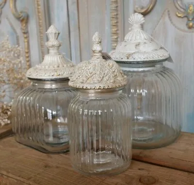 Buy New Vintage French Shabby Chic Clear Cream Glass SEALED Cookie Biscuit Sweet Jar • 33.99£