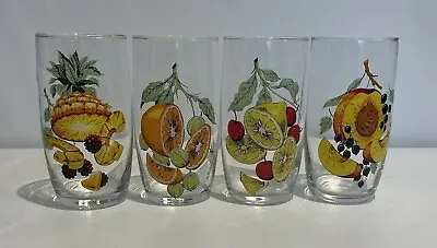 Buy A Set Of Four Vintage Retro Tumbler Glasses With Fruit Decoration 60’s / 70’s • 11.99£