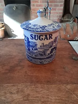 Buy Spode Made In England Italian Design Blue & White  Sugar Canister.  (Db) • 22.50£