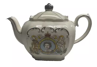 Buy Sadler Cube Tea Pot Queen Elizabeth II. Silver Jubilee With Lid ( M123), Vintage • 39.99£