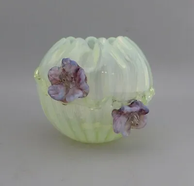 Buy Charming Small Victorian Vaseline Vase/Rose Bowl With Applied Purple Flowers • 99£