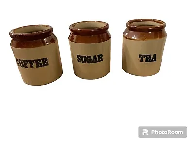 Buy 3 X Vintage Pearsons Stoneware Storage Jars Canisters Tea Sugar Coffee Set Brown • 20£